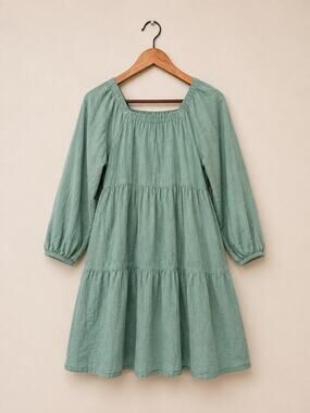 Cottagecore Green Tiered Dress Womens Sz XS Peasant Balloon Sleeve Prairie Boho